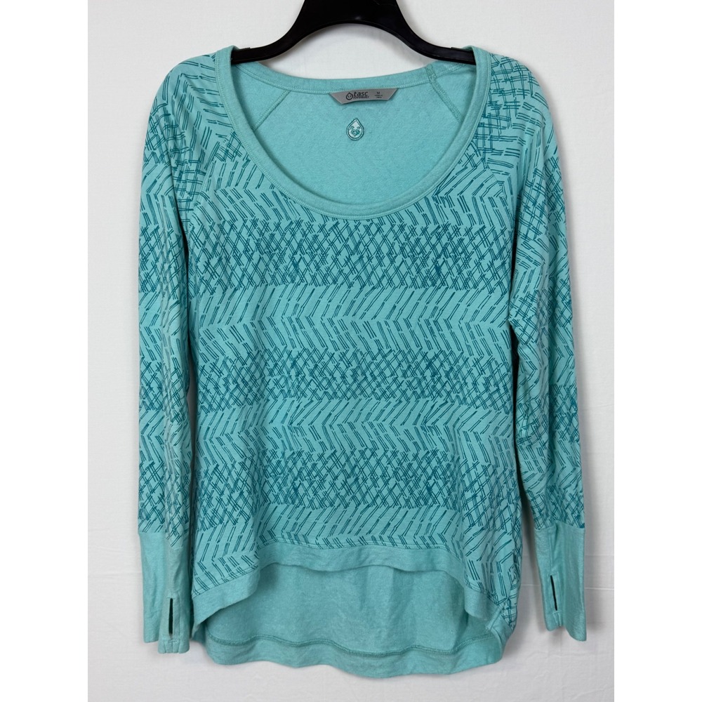 Tasc Performance Women Organic Cotton Long Sleeve M Teal Geometric Thumbholes